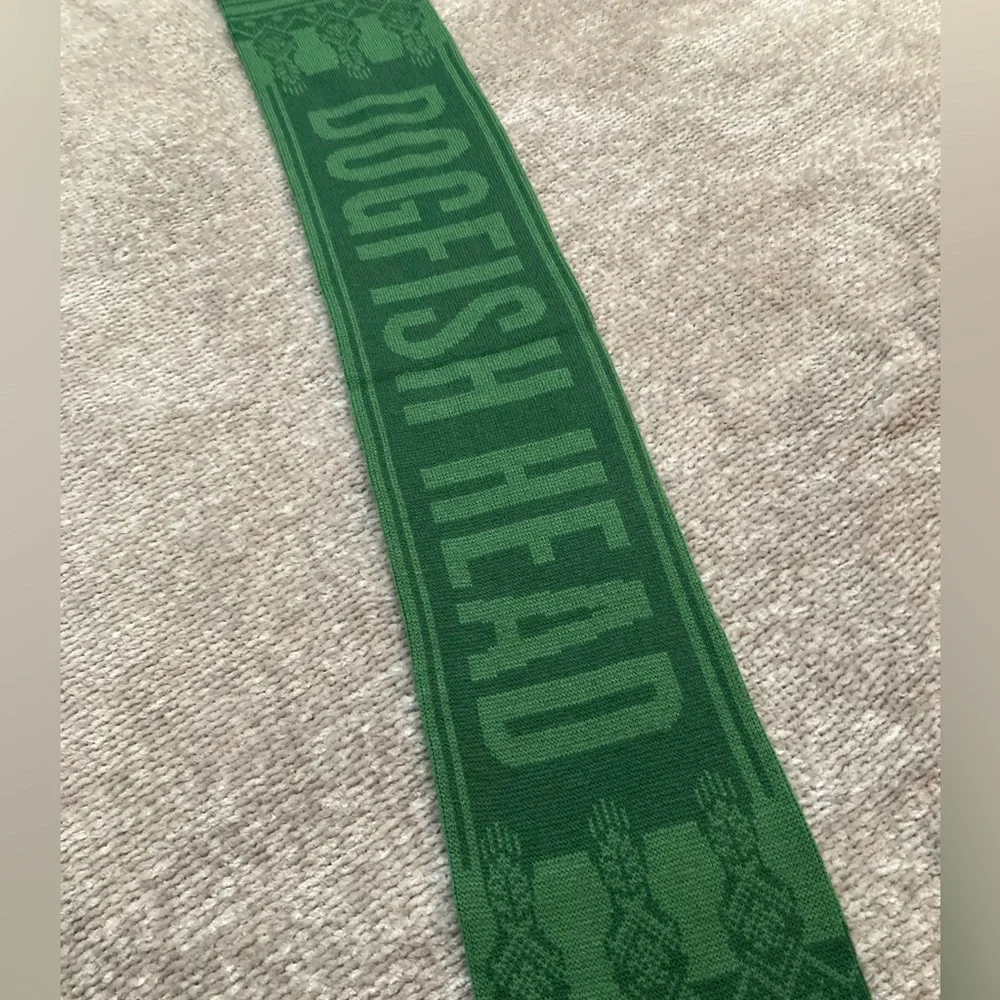Dogfish Head Brewery Knit Scarf Bright‎ Green Logo Winter Beer Cozy